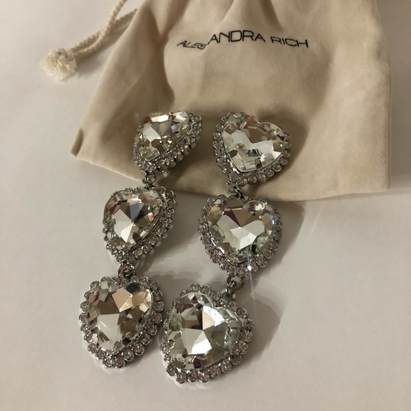 Alessandra rich three drop heart crystal earrings - Picture 5 of 7